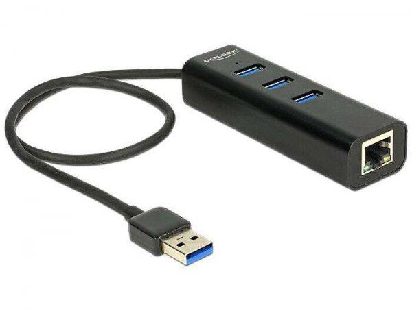 DeLock USB 3.0 Hub 3 Port + 1 Port Gigabit LAN 10/100/1000 Mbps 62653