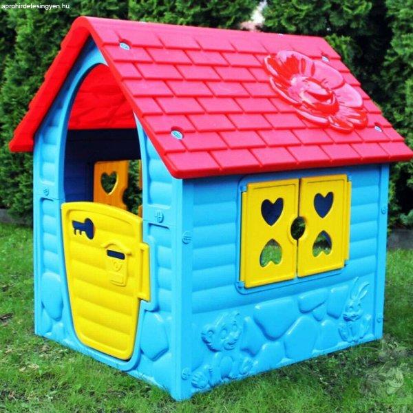 Első házam játszóház gyerekeknek - ajtóval és ablakokkal - kék (BBJ)