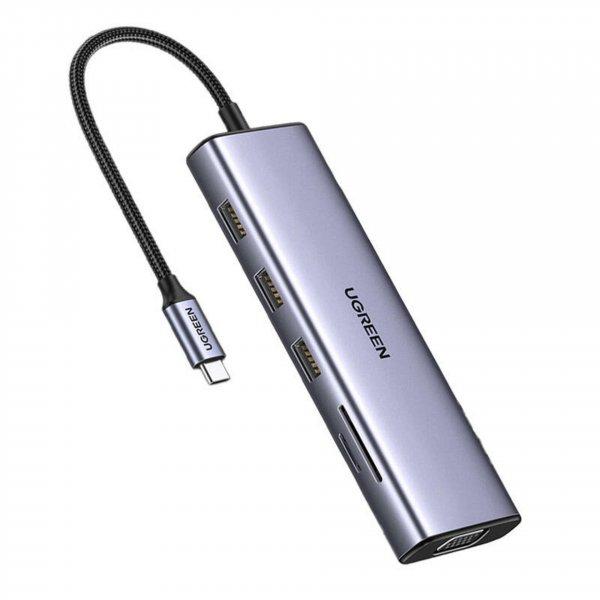 10 az 1-ben UGREEN CM498 USB-C adapter 3x USB-A 3.0, HDMI, VGA, RJ45, SD/TF, AUX
3,5 mm, PD (15601)