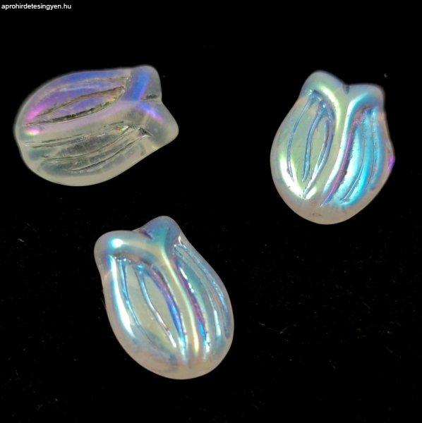 Cseh üveg gyöngy - hosszában fúrt tulipán alakú - Crystal AB - 16x11mm