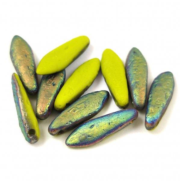 Lándzsa (szirom) cseh préselt üveggyöngy - Etched Green Apollo - 5x16mm
