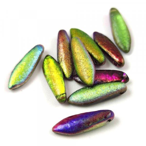 Lándzsa (szirom) cseh préselt üveggyöngy - Crystal Etched Green Purple Magic
- 5x16mm