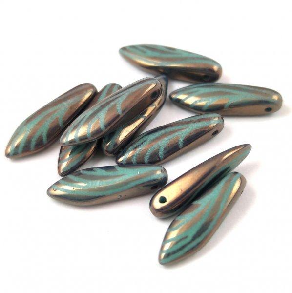 Lándzsa (szirom) cseh préselt üveggyöngy - Turquoise Green Bronze Laser Cut
- 5x16mm