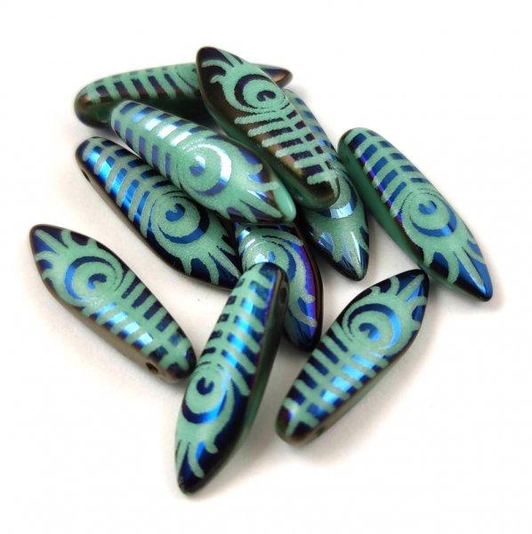 Lándzsa (szirom) cseh préselt üveggyöngy - Turquoise Green Blue Iris Laser
Cut - 5x16mm