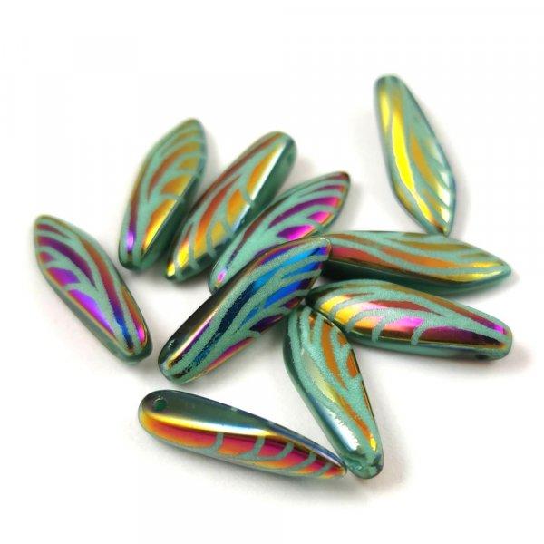 Lándzsa (szirom) cseh préselt üveggyöngy - Turquoise Green Sliperit Laser
Cut - 5x16mm
