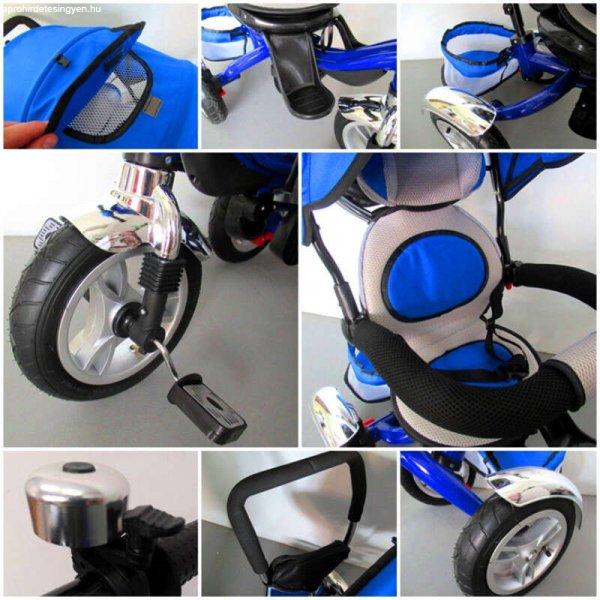 Szülőkaros tricikli, felfújható kerekű tricikli, kék