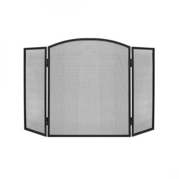 Kandallóvédő panel, acél, fekete, 118x76 cm