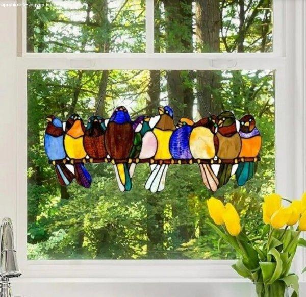 Színes, festett műanyagból készült dekor madarak 7 madaras