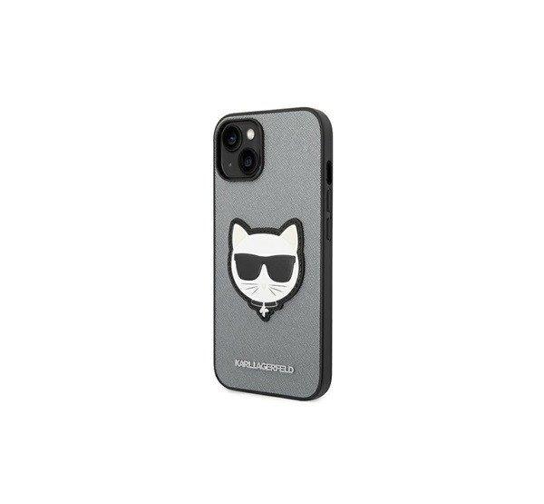 Karl Lagerfeld Saffiano Choupette Head Patch Apple iPhone 14 Pro hátlap tok,
ezüst