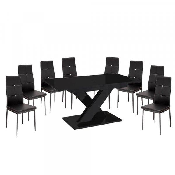 Maasix BKG Magasfényű Fekete 8 személyes étkezőszett Fekete Elvira
székekkel