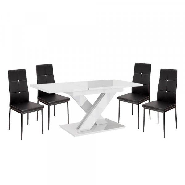 Maasix WTG Magasfényű Fehér 4 személyes étkezőszett Fekete Elvira
székekkel