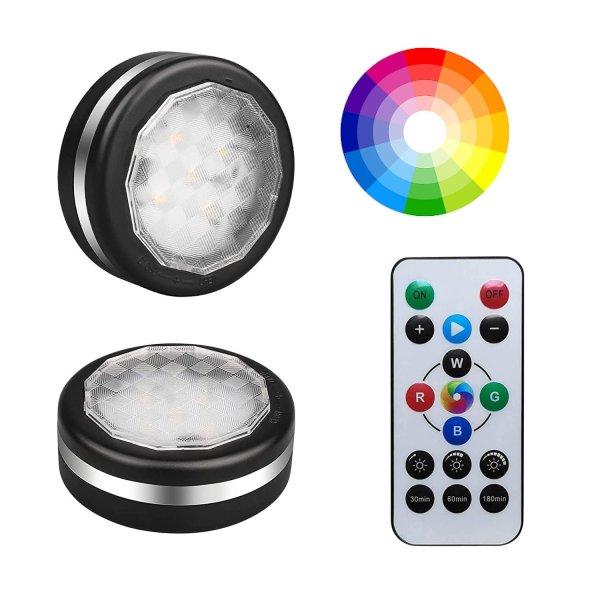 2 db-os mini RGB LED lámpa szett távirányítóval -
kör alakú, színes hangulatvilágítás konyhába,
hálószobába, nappaliba (BBV)