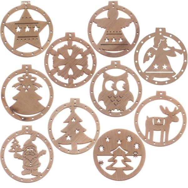 Fából készült karácsonyi fenyődísz - 10
db-os csomag, barna szín (BB-11416)