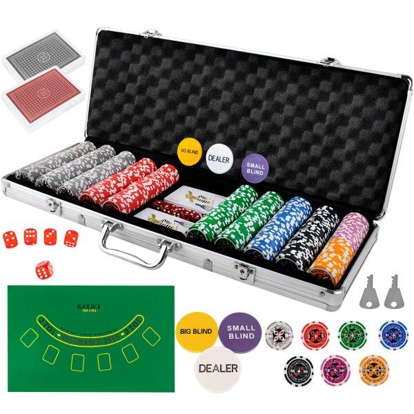 Hatalmas póker készlet bőröndben 2 pakli
kártyával, 500 zsetonnal, és zöld alátéttel
(BB-9538)