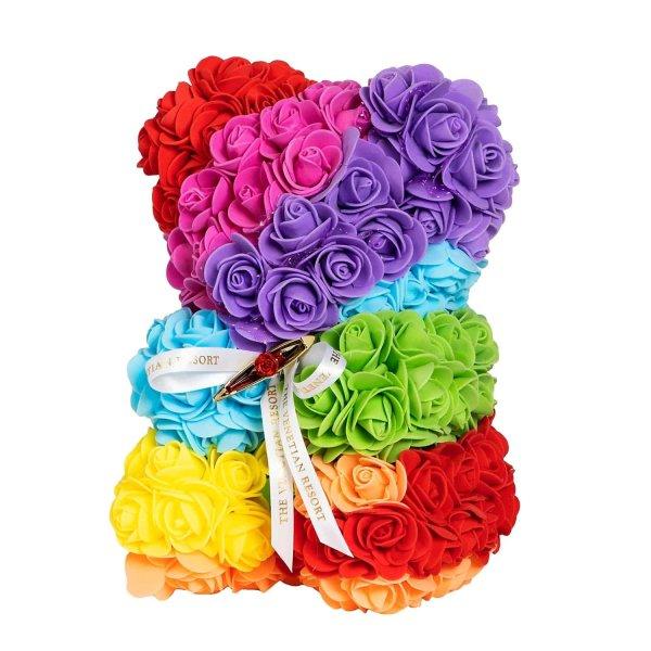 Rózsamaci – szivárvány színű,
rózsákkal kirakott plüss mackó díszdobozban – 25
cm (BBL)