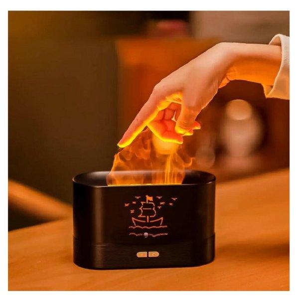 Láng hatású Flame aroma diffúzor és
párásító -180 ml , USB, sötétbarna (BBV)