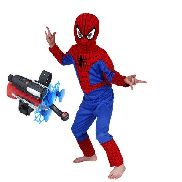 Pókember jelmez, M méret, 110-120 cm-es gyermekre, 1db tapadókorongos nyíl
kilövővel