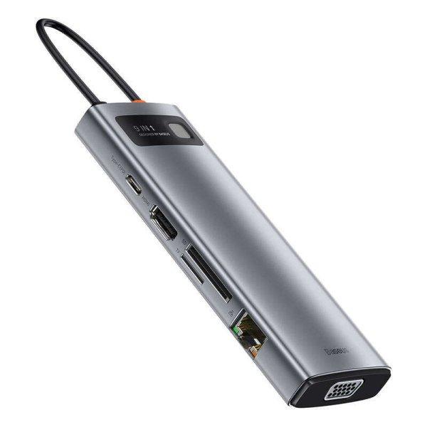 Baseus Metal Gleam Series 9 az 1-ben hub, USB-C - 3x USB 3.0 + HDMI + USB-C PD +
Ethernet RJ45 + microSD / SD + VGA