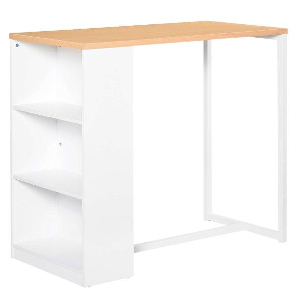 Bárasztal, Homcom, MDF/acél, 3 polc, 115 x 55 x 100 cm, fehér