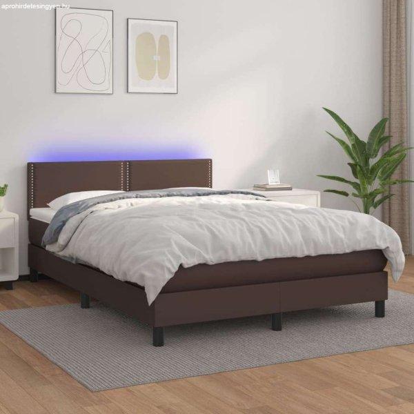 vidaXL barna műbőr rugós ágy matraccal és LED-del 140x190 cm
