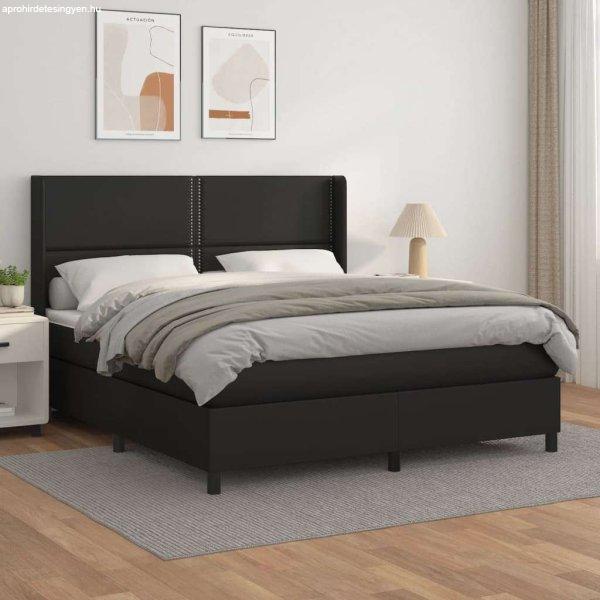vidaXL fekete műbőr rugós ágy matraccal 180 x 200 cm