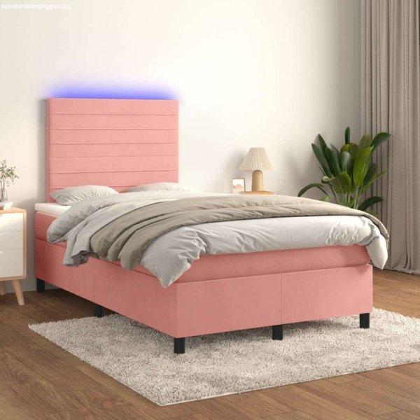 vidaXL rózsaszín bársony rugós és LED-es ágy matraccal 120x200 cm