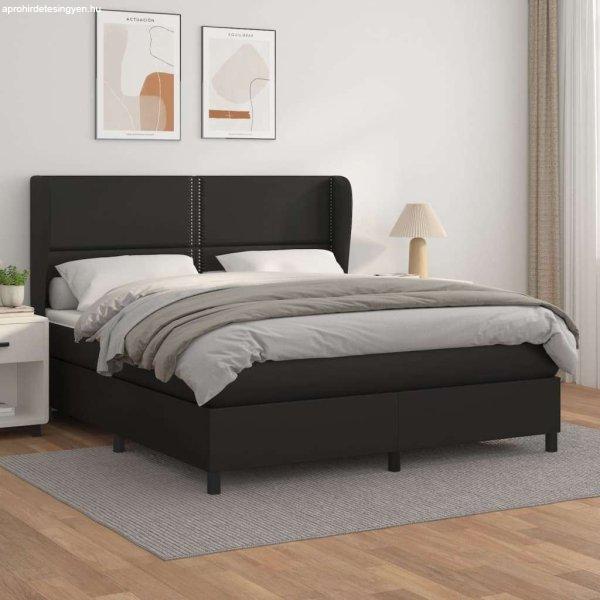 vidaXL fekete műbőr rugós ágy matraccal 180 x 200 cm