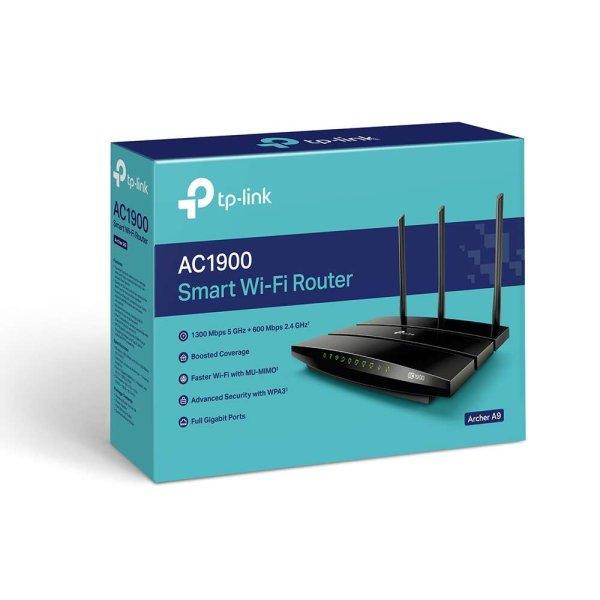TP-Link Router WiFi AC1900 - Archer A9 (1300Mbps 5GHz + 600Mbps 2,4GHz; 4port
1Gbps, 1xUSB, MU-MIMO)