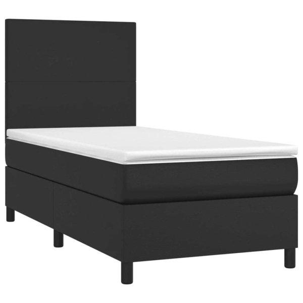 Fekete műbőr rugós ágy matraccal és led-del 90x200 cm