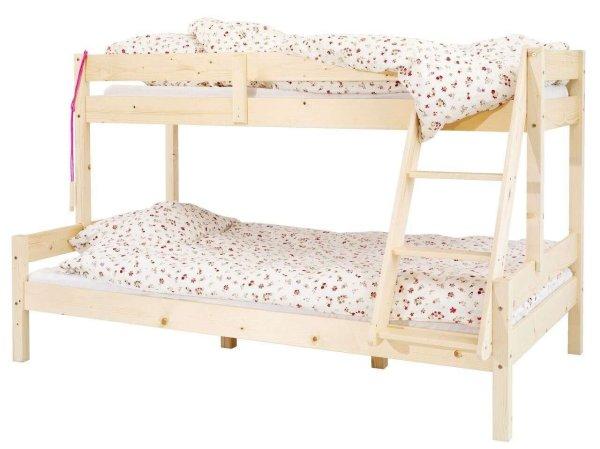 HABE családi ágy, 3 személyes, matracokkal, 80x200 cm, 120x200 cm,
természetes lakkozással