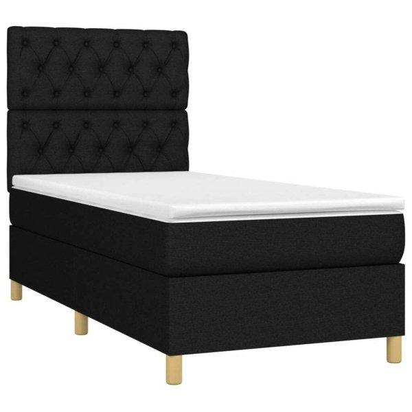 Fekete szövet rugós és led-es ágy matraccal 80 x 200 cm