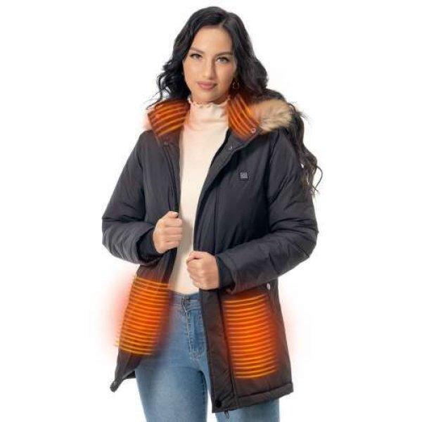 Dollcini, elegáns fűthető női kabát, télikabát,9 fűtött elem USB
fűtési rendszerrel, Szélálló elektromos szigetelt,Fekete,401251