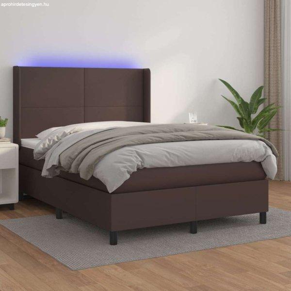 vidaXL barna műbőr rugós ágy matraccal és LED-del 140x190 cm