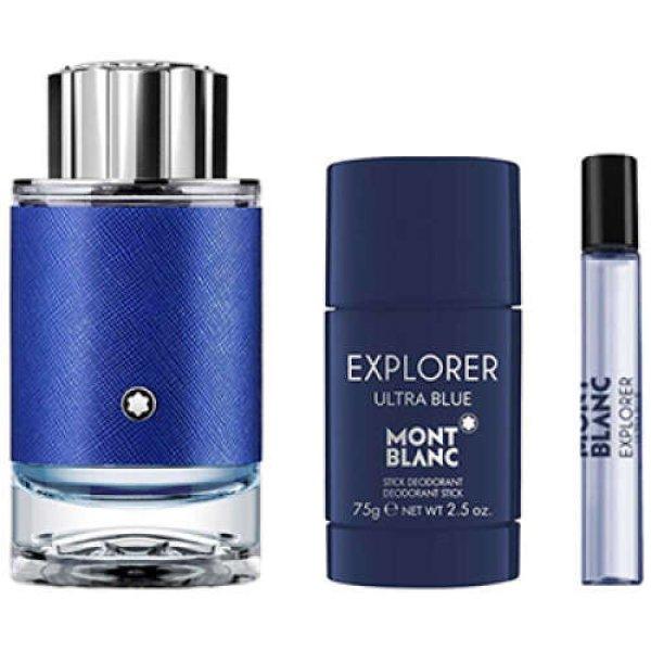 Mont Blanc - Explorer Ultra Blue szett I. 100 ml eau de parfum + 7.5 ml eau de
parfum + 75 gramm stift dezodor
