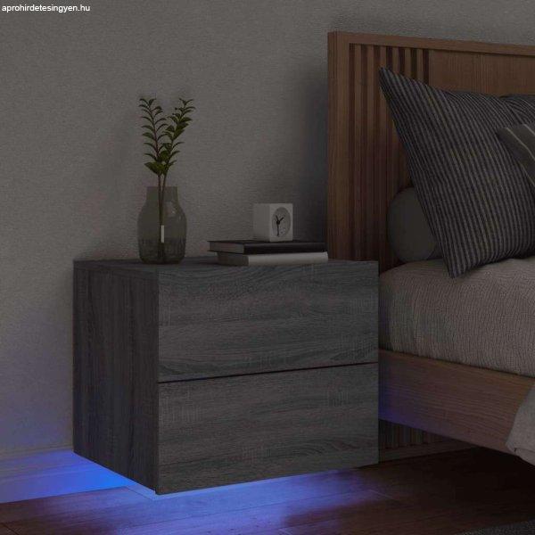 vidaXL szürke sonoma színű fali éjjeliszekrény LED-világítással