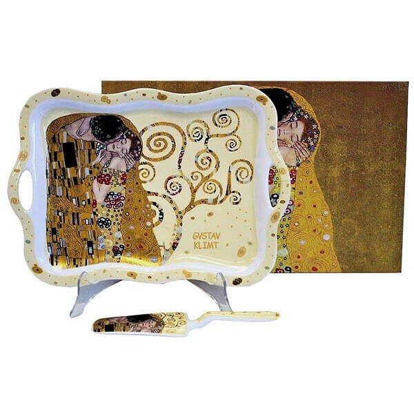 Klimt porcelán tálca süteményes lapáttal - 35x25 cm - The Kiss/Életfa