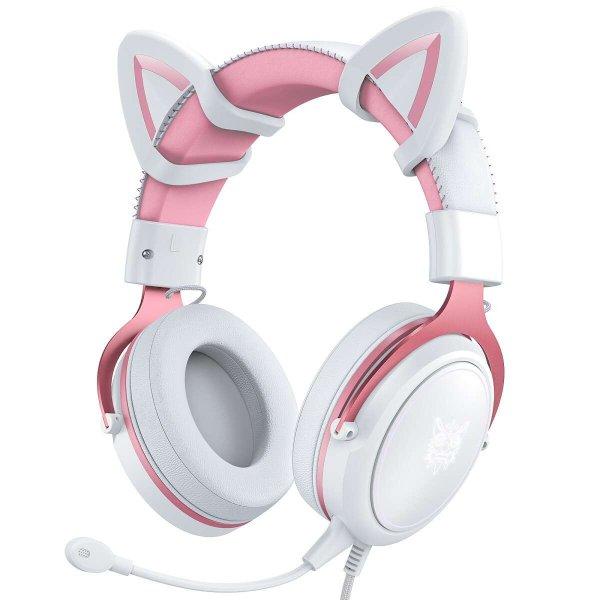 Onikuma X10 cicafüles RGB Gamer fejhallgató, Fehér-rózsaszín