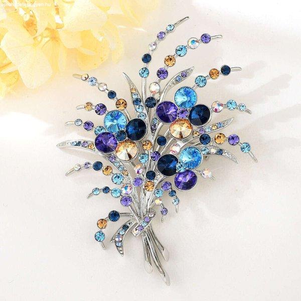 Platinával bevont exkluzív virágcsokor bross lila, pezsgőszínű és kék
Swarovski kristályokkal (0222.)