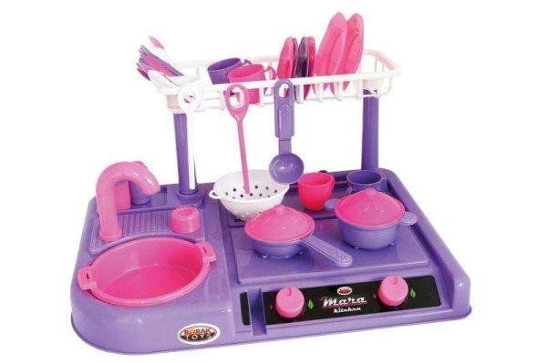 Műanyag konyha gyerekeknek konyhai kiegészítőkkel, rózsaszín-lila