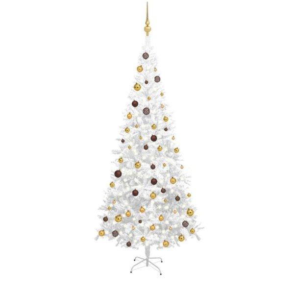 Fehér fél műkarácsonyfa LED-ekkel és gömbszettel méret: L 240 cm