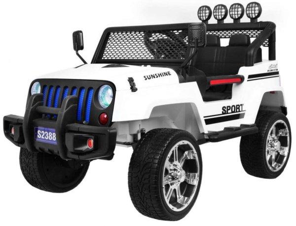Raptor Drifter Est Elektromos autó, távirányítóval, Jeep Raptor 4x4, EVA
gumiabroncsok, 4 motor 12V 45W, nyitott ajtók, 2 ülés biztonsági övvel,
műbőr, lassú indítás, fényszórók, zene, MP3 bemenet, fehér