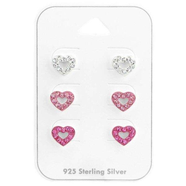 pink köves szíves fülbevaló, 3 pár / készlet - 925 ezüst gyerek ékszer-
38079