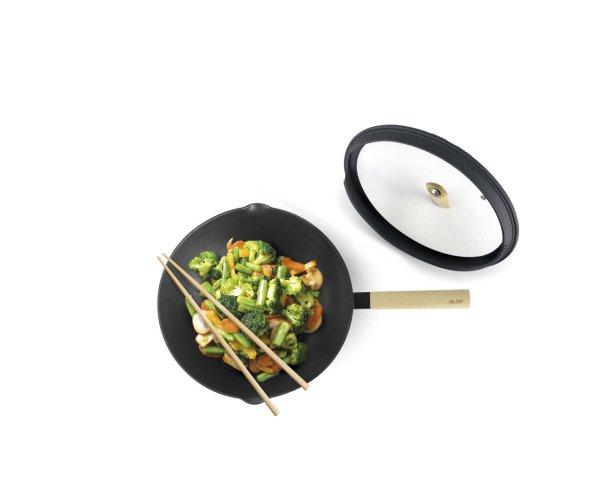 Ibili-Luxe wok serpenyő, alumínium, 30x8,5-12 cm, fekete/barna