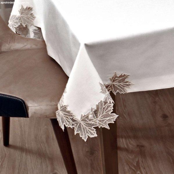 Cinar Eko asztalterítő, tört fehér vászon, arany csipkével 160x220