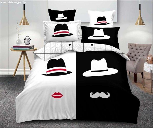 7 részes fekete és fehér kalapos ágynemű garnitúra