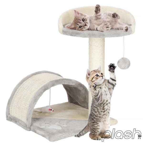 2 szintes macska kaparófa, ággyal és híddal, szürke-krém