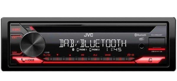 JVC KD-DB622BT DAB tuneres autórádió USB bemenettel és Bluetooth
funkcióval, piros színű választógomb megvilágítással, CD funkcióval