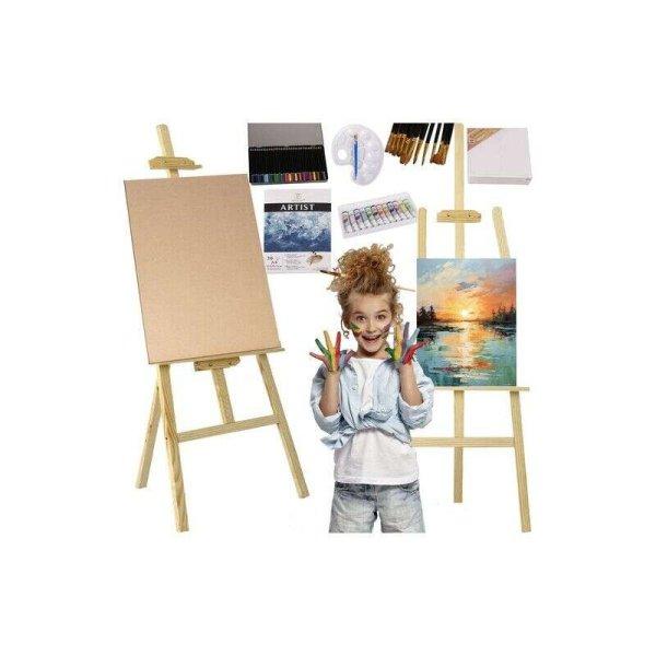 Festőkészlet gyerekeknek, festőállvánnyal, ecset-, festék- és
ceruzakészlettel, palettával, 3db vászonnal