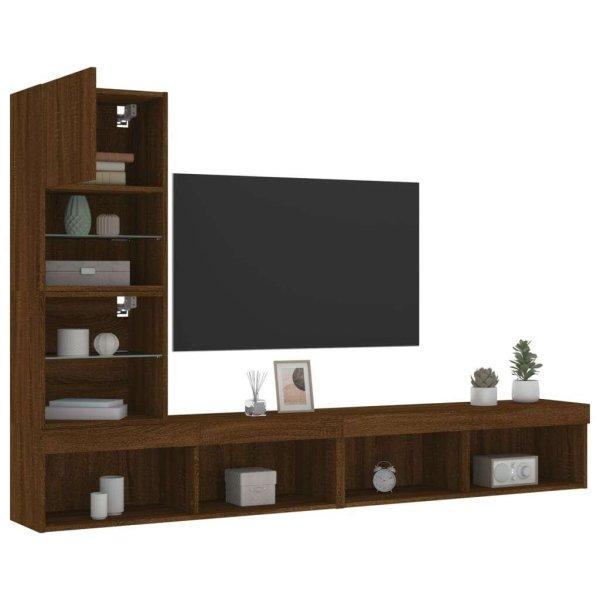 vidaXL 4 darab barna tölgyszínű szerelt fa TV-bútor LED-del