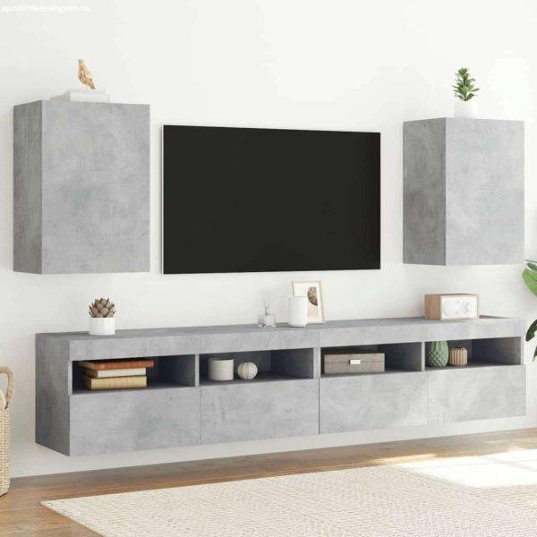 vidaXL 2 db betonszürke szerelt fa fali TV-szekrény 40,5 x 30 x 60 cm